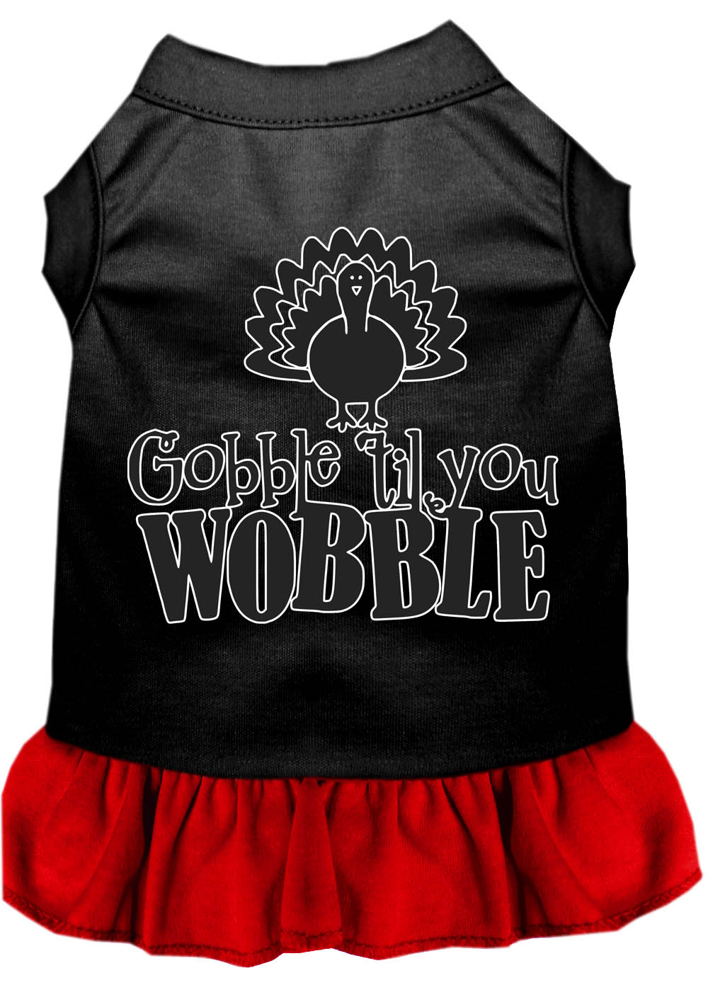 Gobble til You Wobble Screen Print Dog Dress Black with Red Med